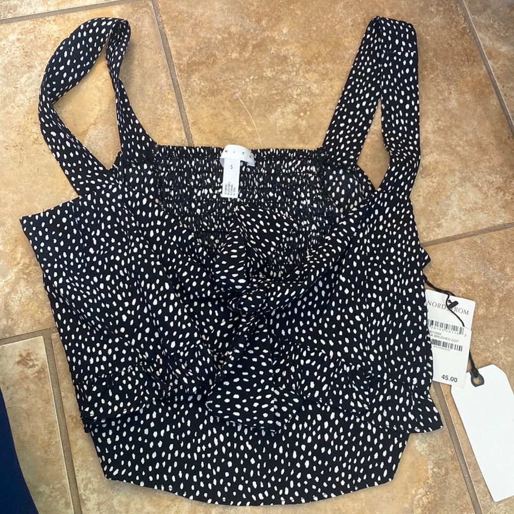 Leith black and white polka dot bow crop top size S new with tags